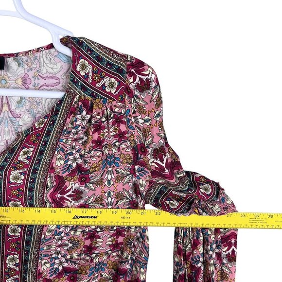 GiGio Womens M Boho Floral Blouse Smocked Cuff Balloon Sleeves Hippie Artsy Top - Picture 10 of 16